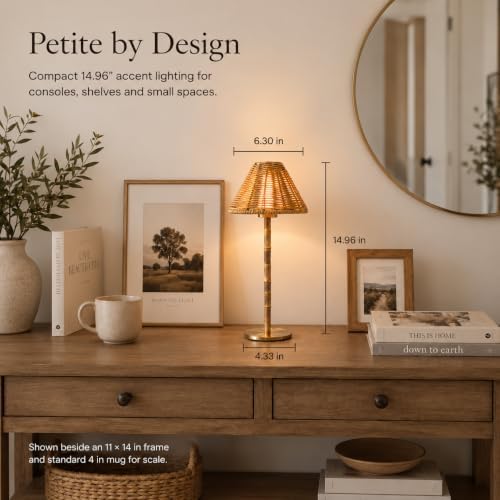 Bamboo Cordless LED Table Lamp – Rechargeable 24-Hour Battery, Dimmable Warm Light, Portable Wireless Lamp with Remote for Indoor/Outdoor Use, Home, Patio, Restaurant – (NATURAL RATTAN), 14.95" Tall - Image 3