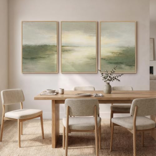 Large Framed Sage Green Abstract Landscape Wall Art, Set of 3 Each 20x30 In - Image 4