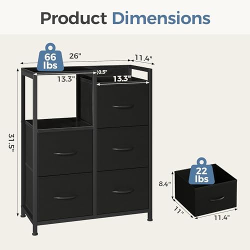 DUMOS Black Dresser for Bedroom, 5 Drawer Small Fabric Closet Dresser - Image 3