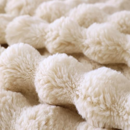 COOVA Soft Bubble Faux Fur Throw Blanket, 60"x80", Light Taupe - Image 5