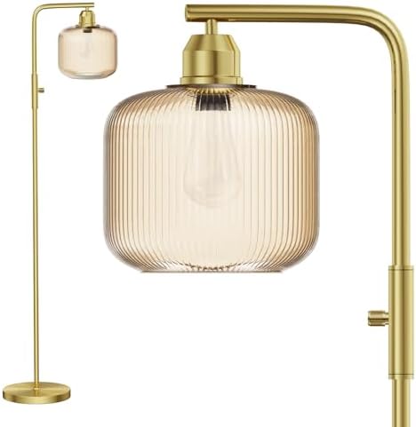 66" Dimmable Gold Standing Lamp with Champagne Ribbed Glass for Living Room by Karjoefar