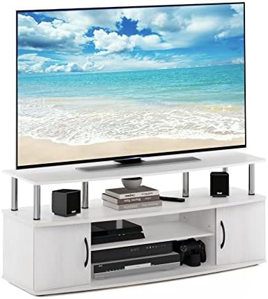 Furinno JAYA Large Entertainment Stand for TV Up to 55 Inch, White Oak/Chrome by Furinno-FitsYourSpaceFitsYourBudget