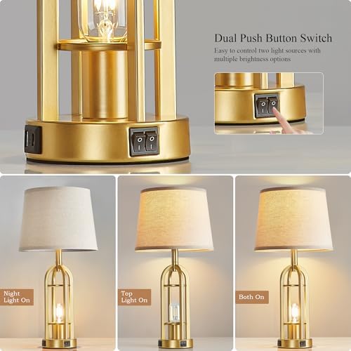 SRJJA 24" Modern Table Lamps for Living Room Bedroom Set of 2, USB A+C - Image 2