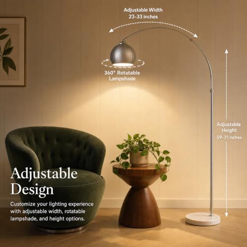 Chrome Arched Floor Lamp with Silver Lampsharp for Living Room - Image 2