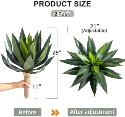 Artificial Agave Plant Fake Agave Planters for Indoor Outdoor Faux Agave Plants Real Touch Realistic Greenery for Home Living Room Office Garden Front Porch Patio (28inch 23Leaves-2 Pcs Blue) - Image 4