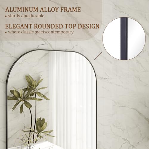 Koonmi Mirror, 71x26 inch Full Length with Stand, Black, Rounded Top, Floor Mount, Aluminum Frame, for Bedroom, Living Room - Image 4