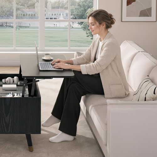 JOINICE Square Lift Top Coffee Table with Storage for Living Room,Black - Image 3