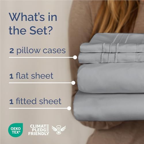 Full Size 4 Piece Sheet Set - Breathable & Cooling Sheets - Steel Blue - Image 2