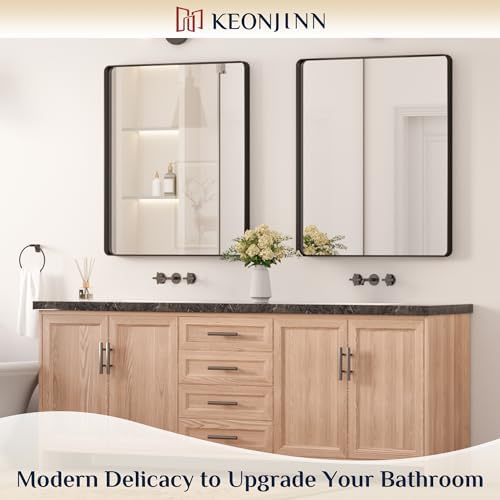 Keonjinn 30 x 36 Inch Black Bathroom Mirror, Tempered Glass Vanity Mirror - Image 2