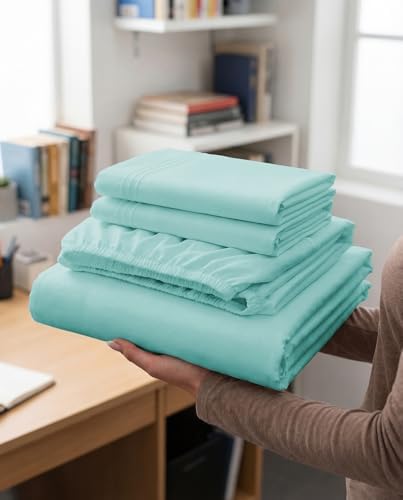 Full XL Sheets - 4 Piece Full XL Sheet Set - Cool & Breathable - Spa Blue - Image 3