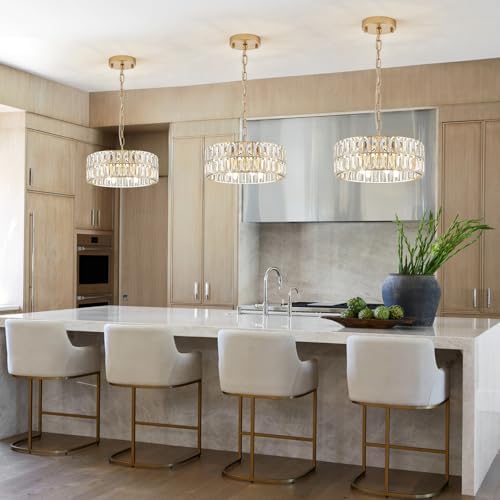 CATINER Gold Crystal Chandelier 12" Modern Ceiling Pendant Light 3-Pack by CATINER