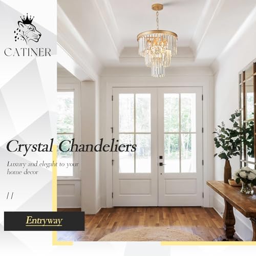 CATINER 16" Modern Crystal Chandeliers,6 Lights Gold Round Light Fixture - Image 5