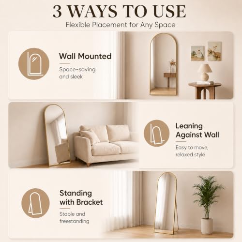 Simple Deluxe Arched Full Length Mirror, 71"x26"Large Floor Mirrors, for Wall Door Bedroom Bathroom Living Room (Gold) - Image 5
