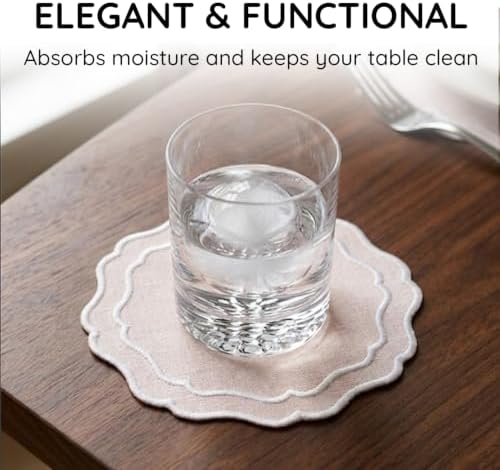 Linen Coasters for Drinks, Set of 6, 4.5 inch, Pink - Image 5