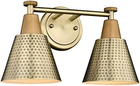 FEMILA Bathroom Light Fixtures, 2-Light Bathroom Vanity Lights Over Mirror, Antique Gold Wall Sconces, Hammered Metal Shade, 4FG59B-2W BG by FEMILA