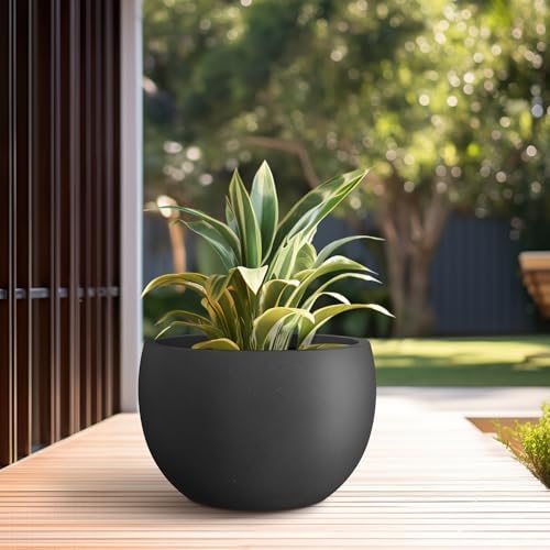 Kante Accent Round Bowl Black Concrete Planter 14.8" Dia, Outdoor - Image 3