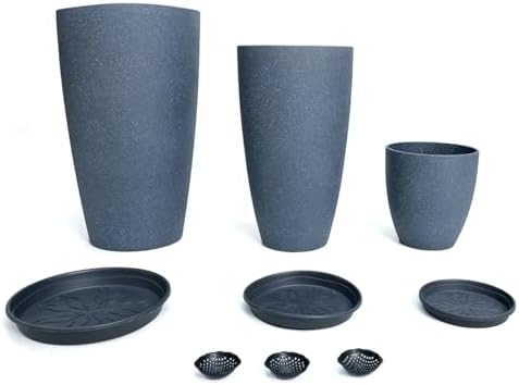 24/21/11 Inch Tall Planter Pots Garden Plastic Planters - Set of 3 for Indoor & Outdoor Use - Decorative Lightweight Flower Pots (Dark Grey) - Image 4