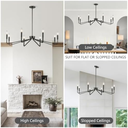 8-Light 38 Inch Large Black Farmhouse Chandelier for Living Room - Image 5