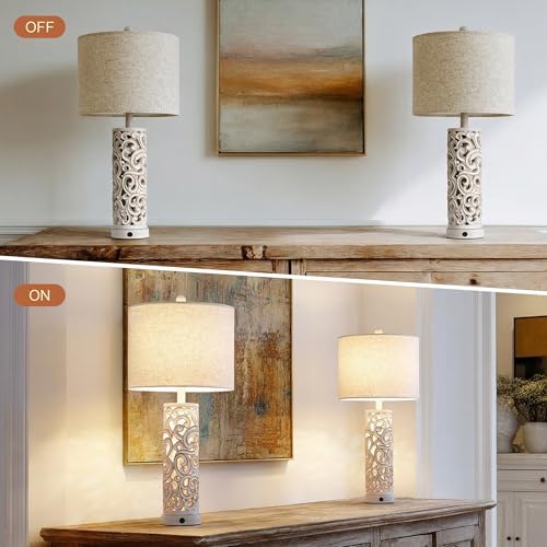 OYEARS 2-in-1 Light Table Lamp Set of 2 for Living Room, 28.5" Farmhouse Bedside Lamps with USB Charging Port, Main&Night Light & Dual Switches, Nightstand Lamp for Bedroom Home Office(Bulb Included) - Image 2