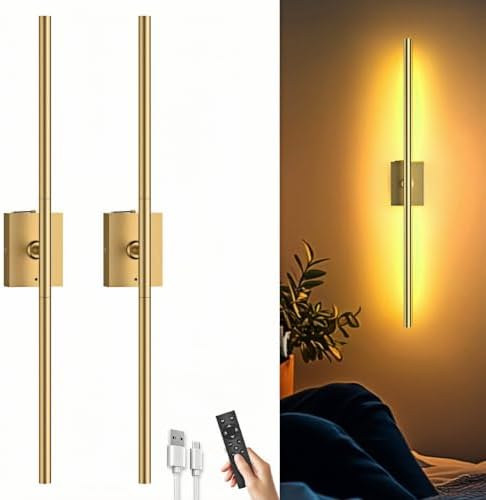 iThird Battery Operated Wall Sconces Set of 2, 10000mAh, Gold by iThirdHomeOutdoorLighting
