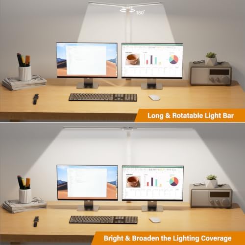 SIBRILLE LED Desk Lamp for Home Office - Dimmable Computer Desk Light with Clamp, Modern Architect Task Lamp with Color Changing, Flexible Desktop Lamp with Gooseneck for Monitor, Double Head, White - Image 2