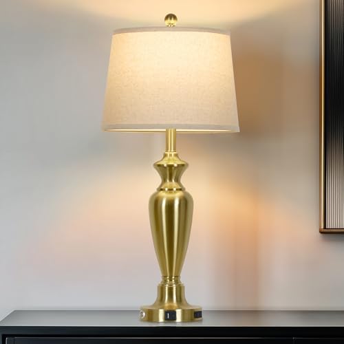Cinyirong 30" Tall Gold Table Lamp for Living Room, 3-Way Dimmable Touch Control Bedside Lamp for Bedroom Nightstand with USB A+C Ports & AC Outlet (1 Pack) by Cinyirong