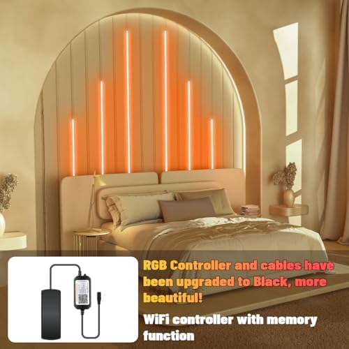 Lichaser RGB Black Smart Recessed Lighting for Acoustic Panel, 6 Pcs WiFi LED Strip Light for Wood Slat Wall Panel Compatible with Alexa, Self-Adhesive Smart LED for Slat Wall (2*36+2*24+2*16 in) - Image 2