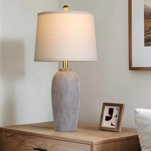 25“ Jar Table Lamps Set of 2, Ceramic Bedside Lamps for Bedroom, Brown Grey Farmhouse Nightstand Lamps for Living Room - Image 4