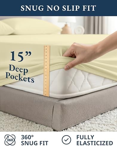 LANE LINEN Full Sheets 100% Organic Cotton 4pc Percale Cooling - Vanilla - Image 7