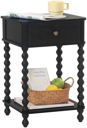 AWASEN Black Nightstand, Bedroom Side Table with Drawer for Living Room, Small Bedside End Table with Spindle Wood Legs for Bedroom, Office, Black by AWASEN