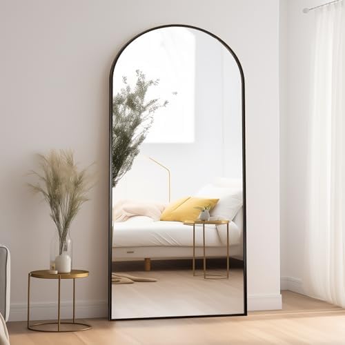 Floor Length Mirror, 81"x41" Arch Full Length Mirrors Full Length Hanging or Leaning with Stand, Wall Mounted Mirrors, Arched-Top Body Mirror with Aluminum Frame for Bedroom(Black) - Image 2