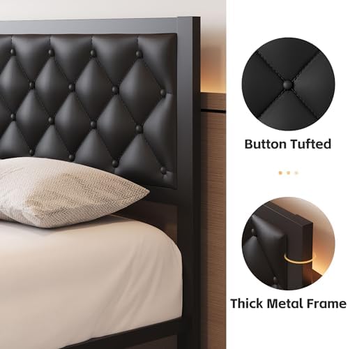 Fluest Full Bed Frame with Headboard PU Leather Upholstered Bed Frame Platform,All Metal Slats Support Platform Bed Frame with Storage Space,Easy Assembly,Noise Free,No Box Spring Needed,Black - Image 4