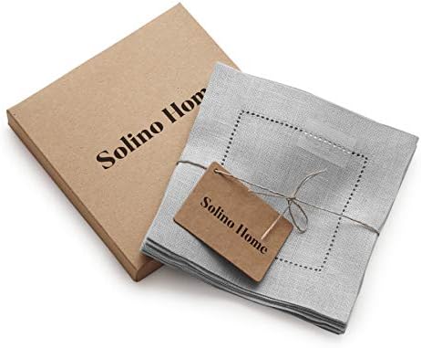 Solino Home 100% Linen Cocktail Napkins Grey Hemstitch, 6 x 6 in, Set of 12 - Image 2