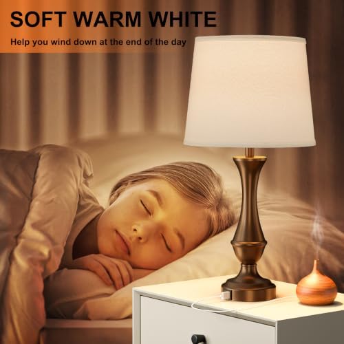 Touch Lamps for Nightstand, 3 Way Dimmable Lamps for Bedroom with USB C+A - Image 3