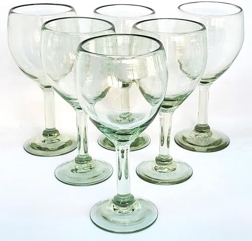 Clear 13 oz Wine Glasses (set of 6), Recycled Glass, Lead-free, Toxin-Free (13 oz Wine) by MexHandcraft