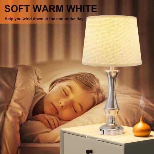 Touch Lamps for Nightstand, 3 Way Dimmable Lamps for Bedroom with USB C+A - Image 3