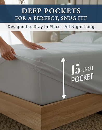 LANE LINEN Queen Size Cooling Sheets 100% Egyptian Cotton Sateen - Silver - Image 6