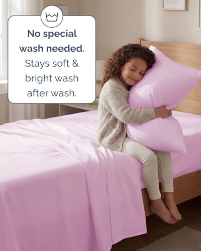 Twin Size 3 Piece Sheet Set - Breathable & Cooling Sheets - Light Pink - Image 6