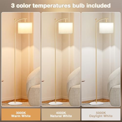 Ambimall 60" Floor Lamp for Living Room with 3 Color Temperatures, Gold Standing Lamp with White Marble Base, Modern Tall Lamp for Bedroom Office, 9W LED Bulb Included - Image 4