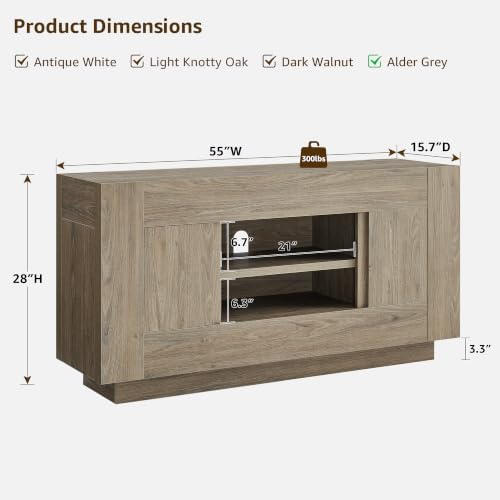 OKD 55" TV Stand for 65" TV, Thick Block Media Console, Alder Grey - Image 2