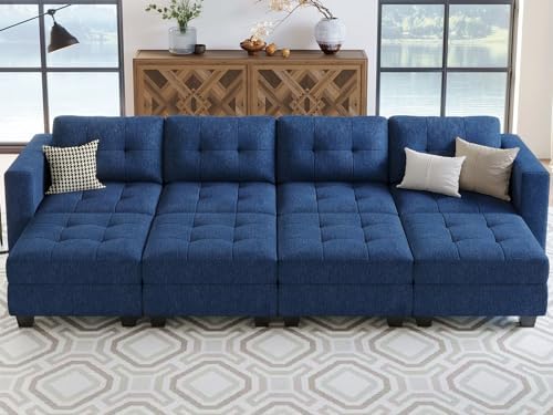 Belffin Storage Modular Sleeper Sofa Sectional Couch with Wide Chaises Convertible Sectional Sofa Bed Modular Sleeper Couch Bed Blue - Image 3