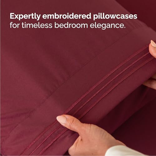 Cal King Size 4 Piece Sheet Set - Breathable & Cooling Sheets - Burgundy - Image 6