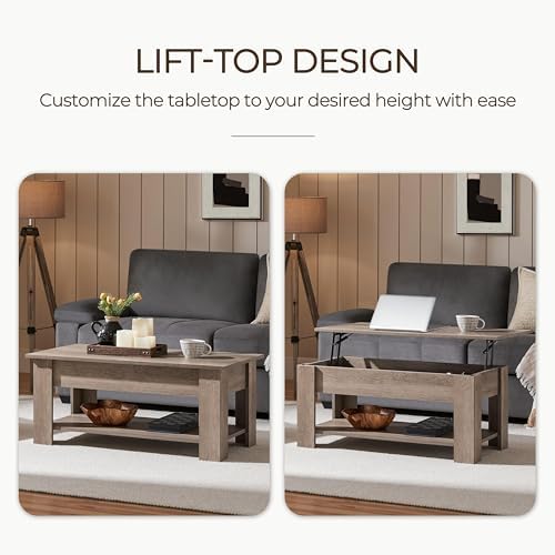 Yaheetech Lift Top Coffee Table with Hidden Storage & Shelf, Gray, 38.6" - Image 4