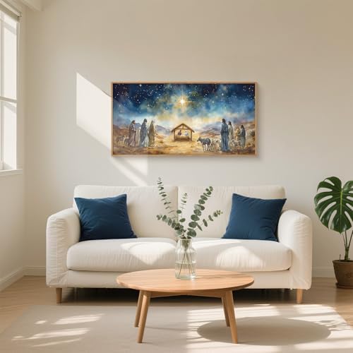 LHIUEM Large Bible Christian Religious Framed Canvas Wall Art Set,Birth of Jesus Nativity Wall Decor,Christmas Mary and Joseph Artwork for Living Room,Bedroom,Dining Room,Office -20"x40"x3 - Image 2