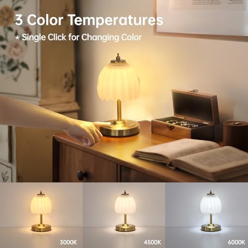 Shenmoyl Tulip Small Table Lamp, 5200mAh Cordless Touch Control Mini Table Lamp with 3 Color Temps & Stepless Dimming, Perfect for Small Spaces Like Dressers, Bedsides, Bookshelves (White Tulip) - Image 4