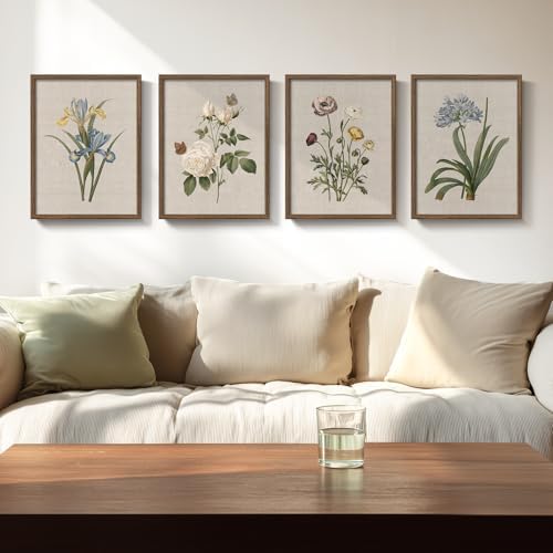 Framed Vintage Floral Botanical Wall Art for Living Room, 4 Piece 12x16 In by Cuspin
