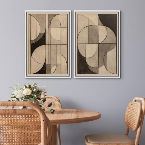 SIGNWIN Framed Canvas Print Wall Art Set Neutral Beige Brown Geometric Abstract Shapes Illustrations Modern Art Rustic Ultra for Living Room, Bedroom, Office - 16"x24"x2 WHITE - Image 3