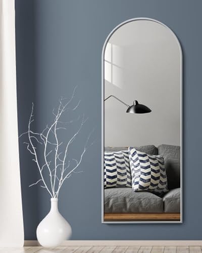 Prywot Full Length Mirror, 64"x21" Arched Floor Mirror with Stand, White - Image 3