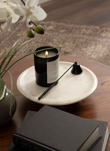 Kate and Laurel Sevienne Modern Glam Round Marble Tray, 10 Inch Diameter, White and Gold, Contemporary Scooped Pedestal Tray for Use as Entryway Tray Catchall or Small Coffee Table Tray - Image 4