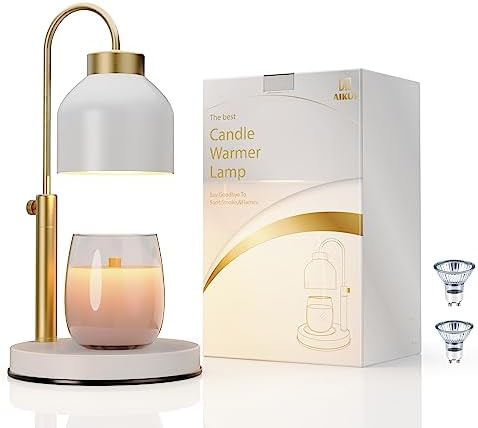 AIKUT Candle Warmer Lamp, with 2 Bulbs,Timer & Dimmer,Compatible with Large Yankee Candle Jars,3 Wick Candles,Height Adjustable Electric Top Candle Melter,White,110-120v by AIKUT